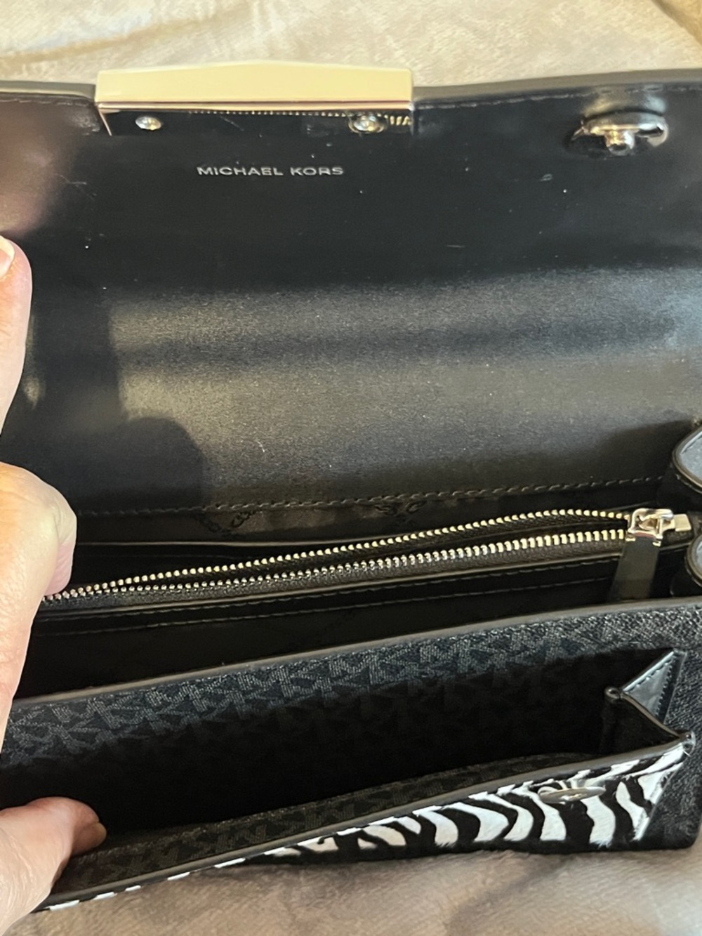 NWOT Michael Kors Jade Black Calf Hair Shoulder Bag Zebra - Picture 7 of 9